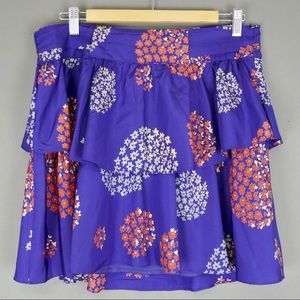 Anthropologie Odille Blue Silk Floral Mini Skirt